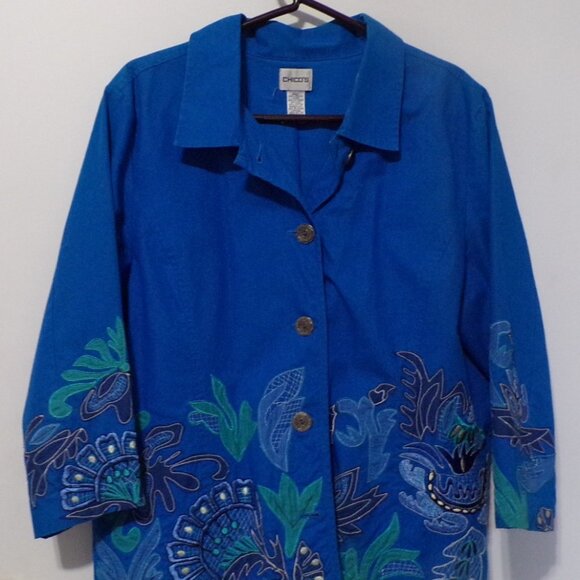 Chico's Blue Sea Jacket100% Cotton 5 Button Size Small - Picture 1 of 4